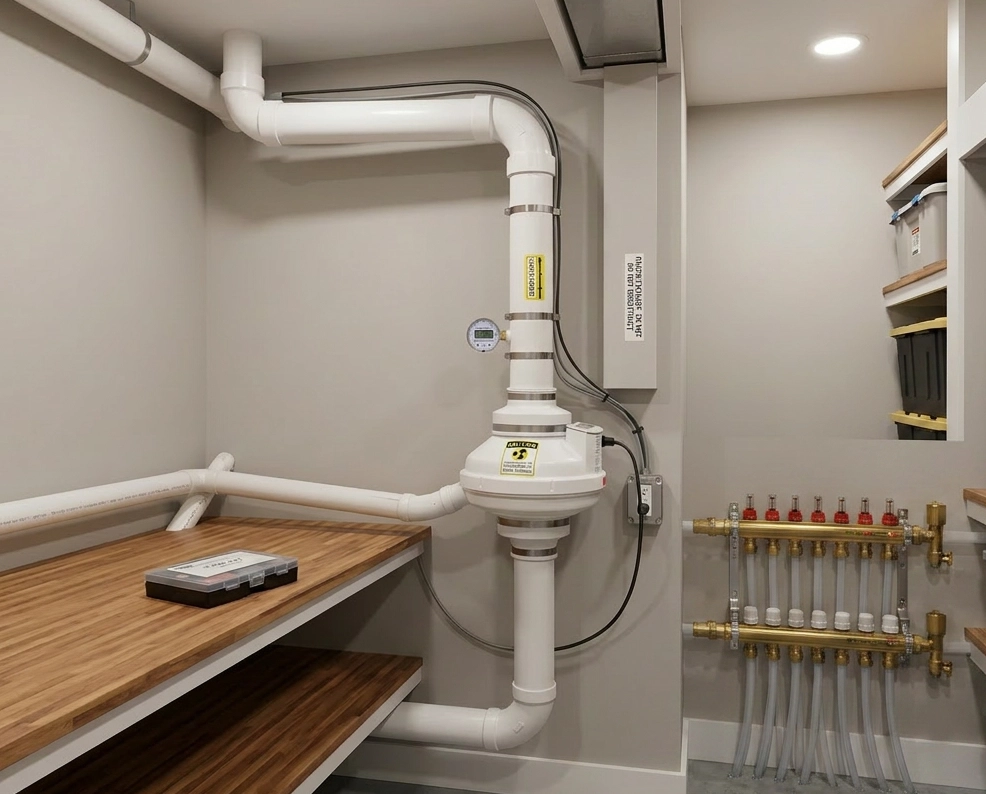 Radon testing equipment in a Utah home