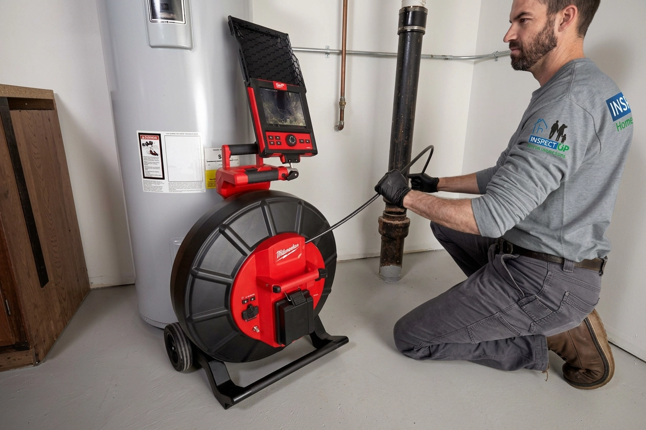 Professional sewer scope camera equipment used during a home inspection