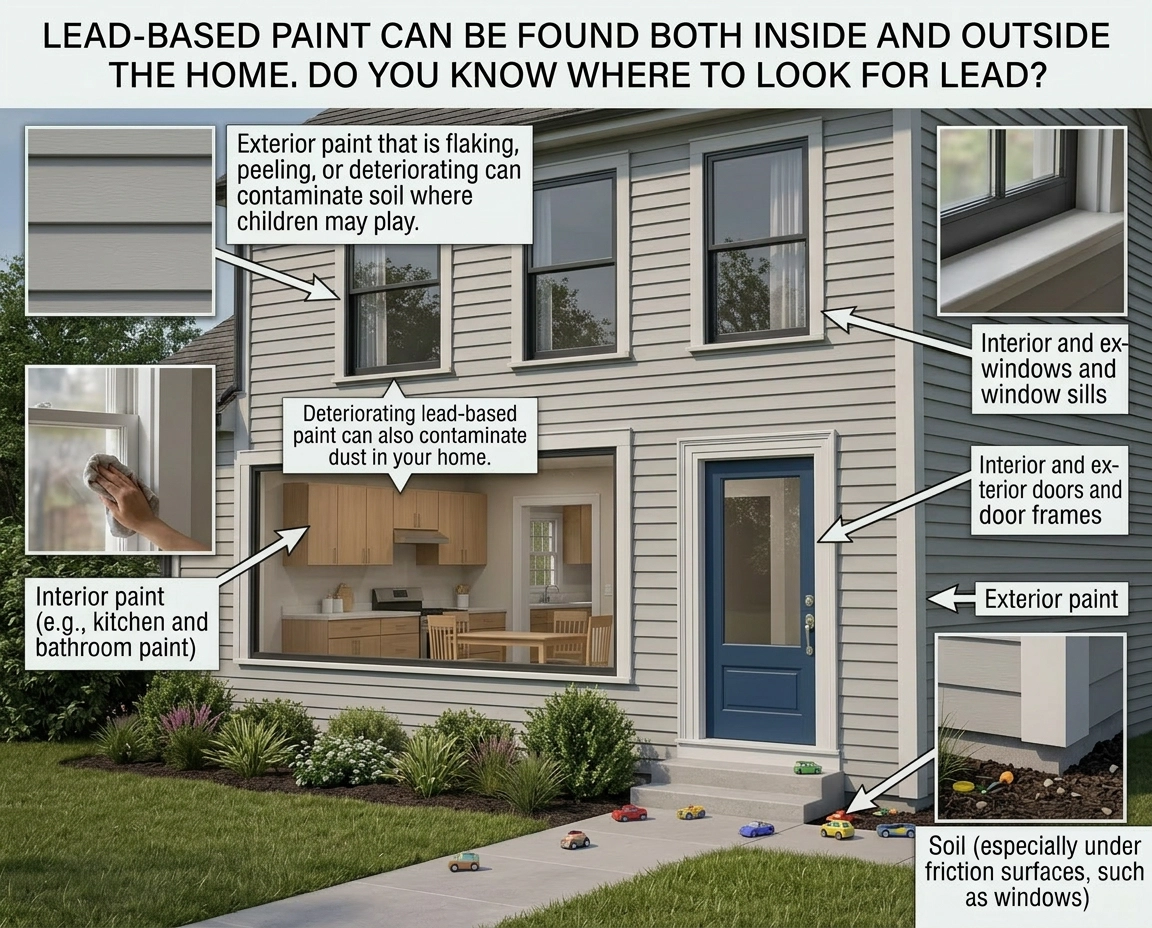 Where lead-based paint is often found in an older home